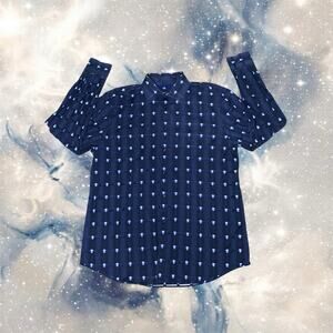 Parc 81 Mens XL Navy Blue Geometric Grid Long Sleeve Shirt